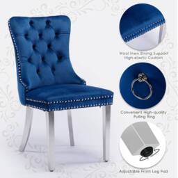 HomeTouch Set of 2 Luxie Velvet Dining Chairs with Steel Legs in Blue - Size: 2 Pack - thumbnail 6