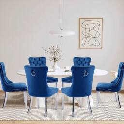 HomeTouch Set of 2 Luxie Velvet Dining Chairs with Steel Legs in Blue - Size: 2 Pack - thumbnail 5