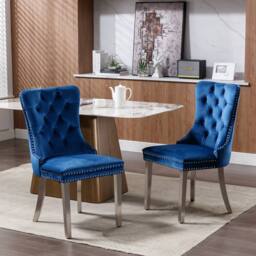 HomeTouch Set of 2 Luxie Velvet Dining Chairs with Steel Legs in Blue - Size: 2 Pack - thumbnail 4