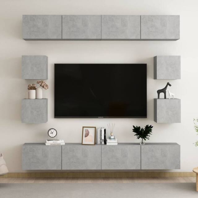 Berkfield Home 8 Piece TV Cabinet Set Concrete Grey Engineered Wood - image 1