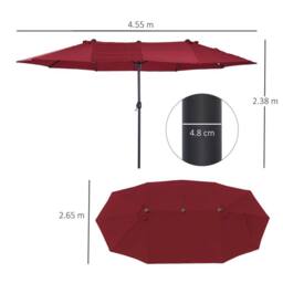 OUTSUNNY 4.6M Garden Patio Umbrella Canopy Parasol Sun Shade w/o Base in Red - thumbnail 3