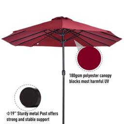 OUTSUNNY 4.6M Garden Patio Umbrella Canopy Parasol Sun Shade w/o Base in Red - thumbnail 5