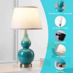 Garwarm 2pcs 65.5cm Blue Ceramic Table Lamp With USB & Bulb Included - thumbnail 7