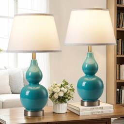 Garwarm 2pcs 65.5cm Blue Ceramic Table Lamp With USB & Bulb Included - thumbnail 2