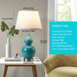 Garwarm 2pcs 65.5cm Blue Ceramic Table Lamp With USB & Bulb Included - thumbnail 4