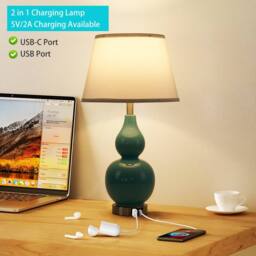 Garwarm 2pcs 65.5cm Blue Ceramic Table Lamp With USB & Bulb Included - thumbnail 9