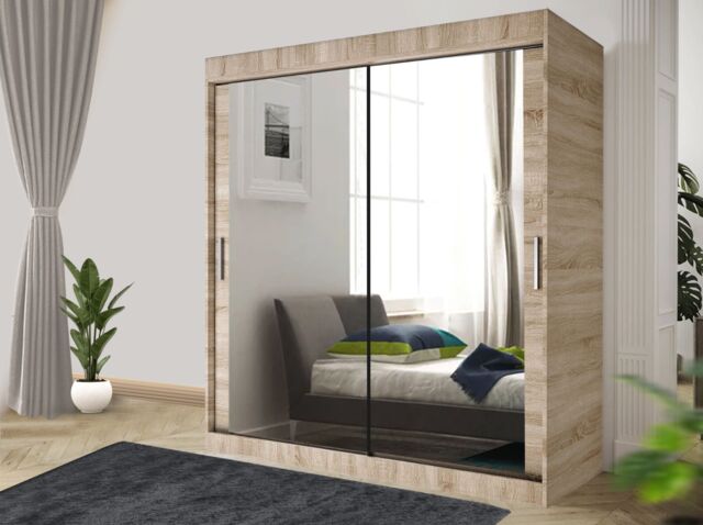 RAC3 Sliding Mirror Wardrobe with Drawers - Modern Bedroom Storage 120 cm in Light Oak - image 1