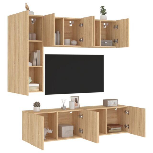 Berkfield Home 5 Piece TV Wall Units Sonoma Oak Engineered Wood in Brown - image 1