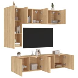 Berkfield Home 5 Piece TV Wall Units Sonoma Oak Engineered Wood in Brown - thumbnail 1