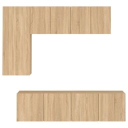 Berkfield Home 5 Piece TV Wall Units Sonoma Oak Engineered Wood in Brown - thumbnail 5