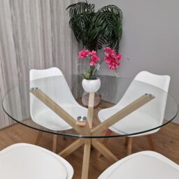 KOSY KOALA Round Glass Dining Table Set With 4 White Plastic Chairs Dining Room Furniture in Brown - thumbnail 3