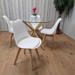 KOSY KOALA Round Glass Dining Table Set With 4 White Plastic Chairs Dining Room Furniture in Brown - thumbnail 6