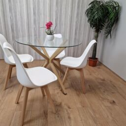 KOSY KOALA Round Glass Dining Table Set With 4 White Plastic Chairs Dining Room Furniture in Brown - thumbnail 5