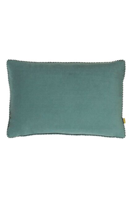 Furn Cosmo Soft Velvet Pom Pom Trimmed Cushion in Blue - Size: 30 cm x 50 cm - image 1