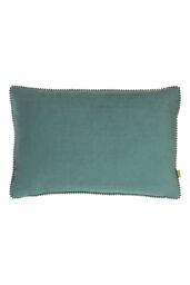 Furn Cosmo Soft Velvet Pom Pom Trimmed Cushion in Blue - Size: 30 cm x 50 cm