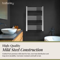 Balterley Straight Heated Towel Rail Radiator, 256W, 600 x 700mm, Chrome in Silver - thumbnail 3