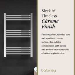 Balterley Straight Heated Towel Rail Radiator, 256W, 600 x 700mm, Chrome in Silver - thumbnail 6