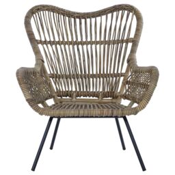 Orsina Kubu Natural Rattan Chair, Easy to Clean Outdoor Chair, Arm & Backrest in Grey