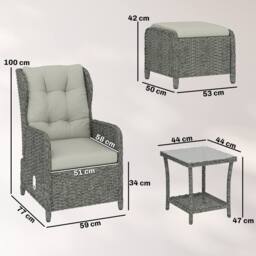 OUTSUNNY Recliner Rattan Garden Furniture w/ Two-tier Table in Cream - thumbnail 3