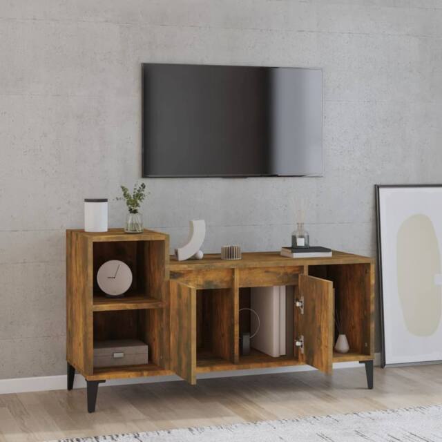 Berkfield Home TV Cabinet Smoked Oak 100x35x55 cm Engineered Wood in Brown - Size: 100 x 35 x 55 cm - image 1