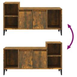 Berkfield Home TV Cabinet Smoked Oak 100x35x55 cm Engineered Wood in Brown - Size: 100 x 35 x 55 cm - thumbnail 8
