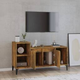 Berkfield Home TV Cabinet Smoked Oak 100x35x55 cm Engineered Wood in Brown - Size: 100 x 35 x 55 cm - thumbnail 1