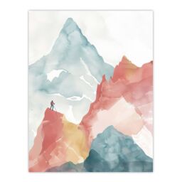 "Artery8 Mountain Climber Hiking Landscape Watercolour Wall Art Print - Size: W24"" x H32""" - thumbnail 1