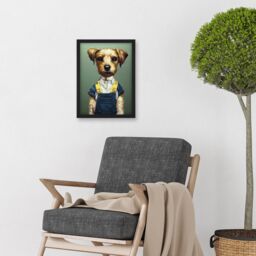 Artery8 Dog In Dungarees Detailed Portrait Photorealistic Artwork Framed Wall Art Print A4 in Black - thumbnail 2