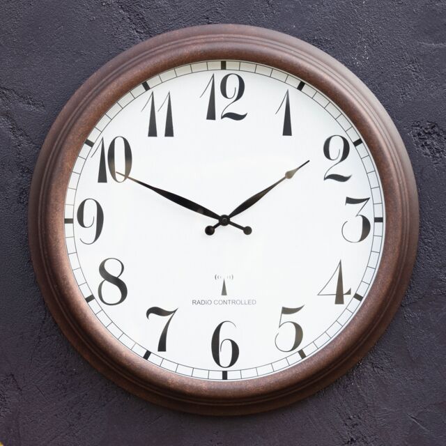 Primrose Outdoor Garden Wall Clock Perfect Time Radio Controlled 57.5cm in Brown - image 1