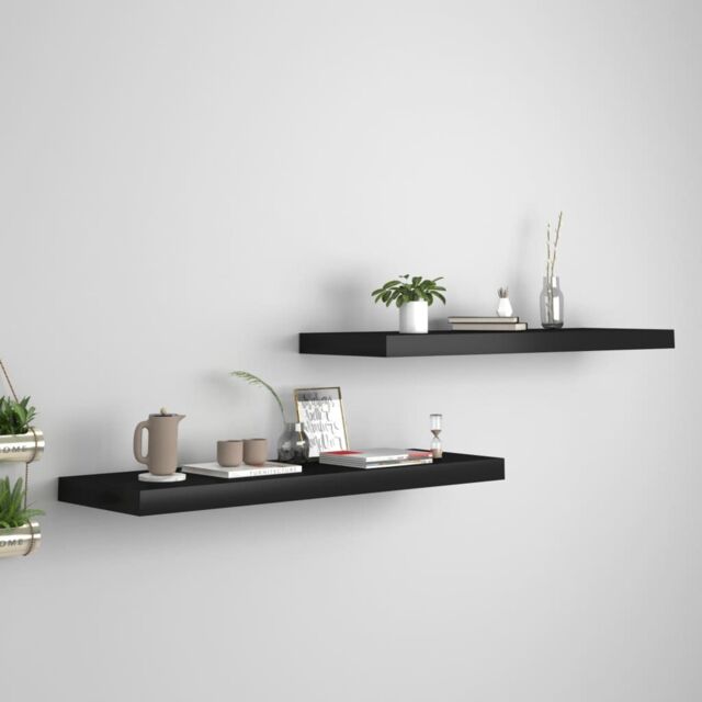 Berkfield Home Floating Wall Shelves 2 pcs Black 80x23.5x3.8 cm MDF - image 1