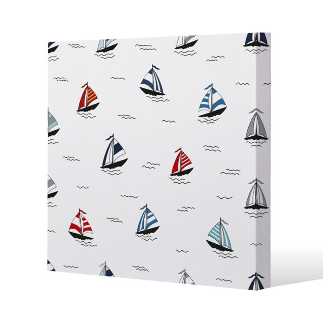 Benjamin Tate Design Red & Blue Sailboats (Canvas Print) / 46 x 46 x 4cm in Natural - Size: 46 x 46 x 4 cm - image 1