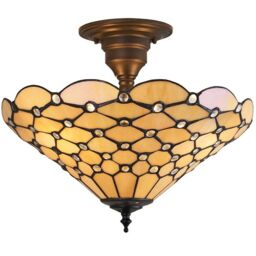 Loops Tiffany Glass Semi Flush Ceiling Light Amber Geometric Inverted Shade i00161 in Clear