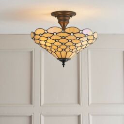 Loops Tiffany Glass Semi Flush Ceiling Light Amber Geometric Inverted Shade i00161 in Clear - thumbnail 5