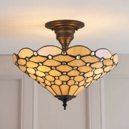 Loops Tiffany Glass Semi Flush Ceiling Light Amber Geometric Inverted Shade i00161 in Clear - thumbnail 4