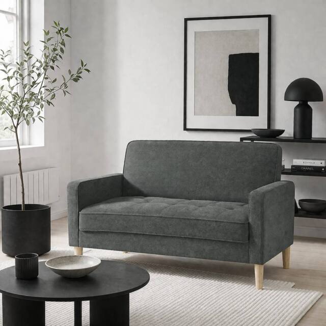 Wyld Haus Pafa Dark Grey Velvet 2 Seater Sofa Natural Wood Legs - image 1