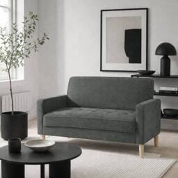 Wyld Haus Pafa Dark Grey Velvet 2 Seater Sofa Natural Wood Legs - thumbnail 1