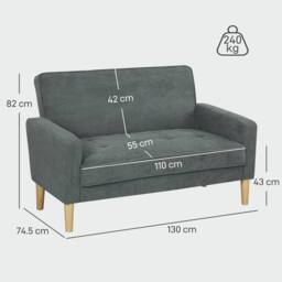 Wyld Haus Pafa Dark Grey Velvet 2 Seater Sofa Natural Wood Legs - thumbnail 3