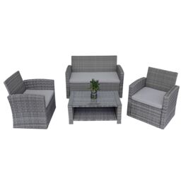 Shatchi 4 Seater Rattan Garden Furniture Set - 2 Chairs, Loveseat Sofa, Coffee Table Outdoor Patio Set in Grey - thumbnail 3