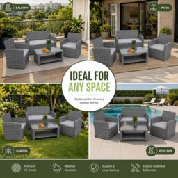 Shatchi 4 Seater Rattan Garden Furniture Set - 2 Chairs, Loveseat Sofa, Coffee Table Outdoor Patio Set in Grey - thumbnail 7