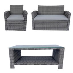 Shatchi 4 Seater Rattan Garden Furniture Set - 2 Chairs, Loveseat Sofa, Coffee Table Outdoor Patio Set in Grey - thumbnail 8