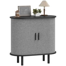 HOMCOM Modern Sideboard with 2 Sliding Doors Tambour Kitchen Cupboard Grey - thumbnail 2