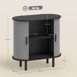 HOMCOM Modern Sideboard with 2 Sliding Doors Tambour Kitchen Cupboard Grey - thumbnail 3
