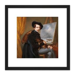 Artery8 Louis Meijer Self-Portrait Dog Painting 8X8 Inch Square Wooden Framed Wall Art Print Picture with Mount in Black - thumbnail 1
