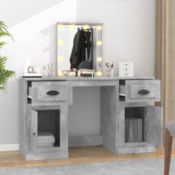 Berkfield Home White Dressing Table with LED Concrete Grey 130x50x132.5 cm