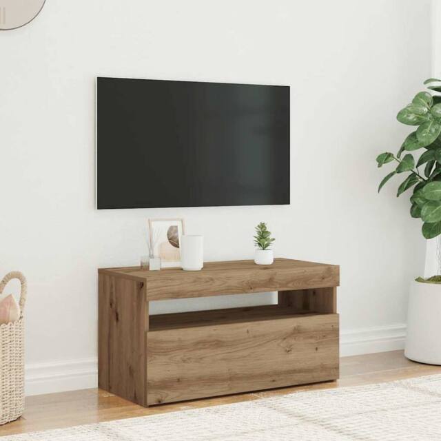 Berkfield Home TV Cabinet with LED Lights Artisan Oak 75x35x40 cm Engineered Wood in Brown - Size: 75 x 35 x 40 cm - image 1