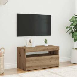 Berkfield Home TV Cabinet with LED Lights Artisan Oak 75x35x40 cm Engineered Wood in Brown - Size: 75 x 35 x 40 cm - thumbnail 1