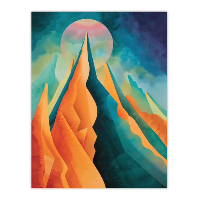 "Artery8 Sci-Fi Mountain Summit by Moon Painting Galaxy Wall Art Print in Blue - Size: W24"" x H32""" - image 1