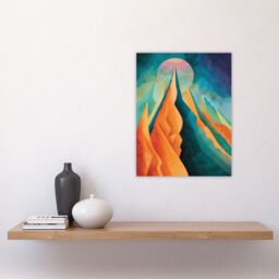 "Artery8 Sci-Fi Mountain Summit by Moon Painting Galaxy Wall Art Print in Blue - Size: W24"" x H32""" - thumbnail 4