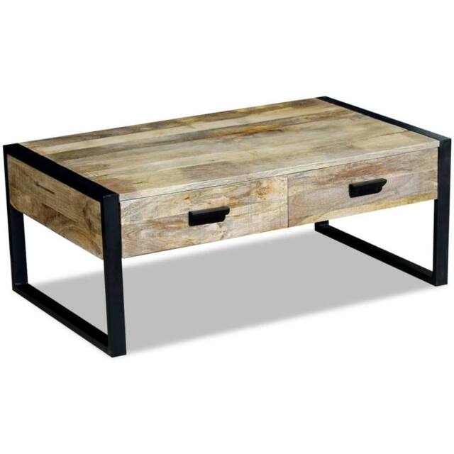 Berkfield Home Coffee Table with 2 Drawers Solid Mango Wood 100x60x40 cm in Brown - Size: 100 x 60 x 40 cm - image 1
