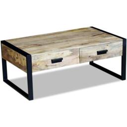 Berkfield Home Coffee Table with 2 Drawers Solid Mango Wood 100x60x40 cm in Brown - Size: 100 x 60 x 40 cm - thumbnail 5